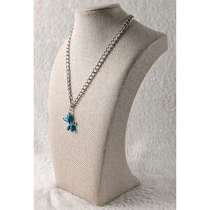 Blue Balloon Dog Pendant Necklace Silver Tone Chain Pop Art Whimsical